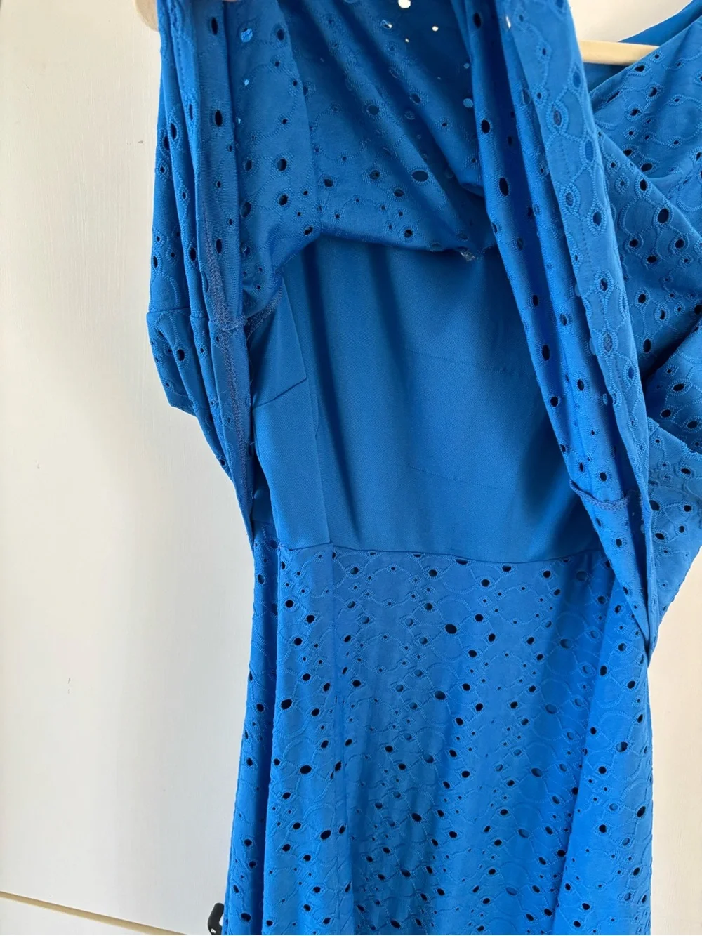 London Times Blue Eyelet Fit Flare Dress Size 14 Wedding Guest Date Night Office - Picture 6 of 12